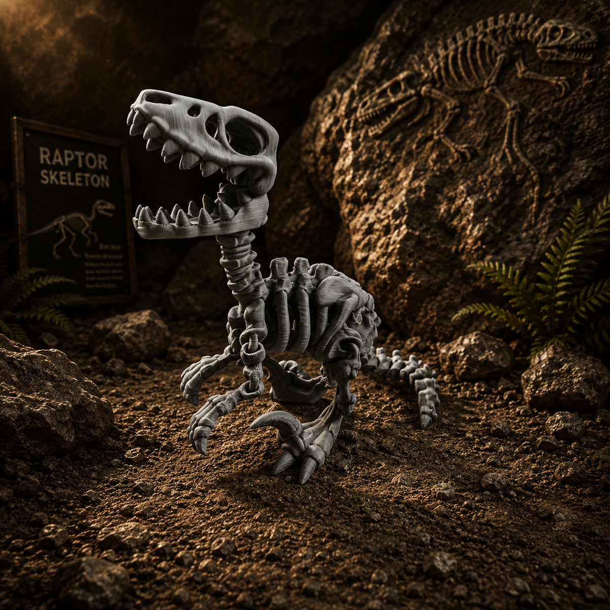 Prospect 3D - Large Raptor Skeleton – 3D Printed Dinosaur Fossil Model (Bone Yard Collection)