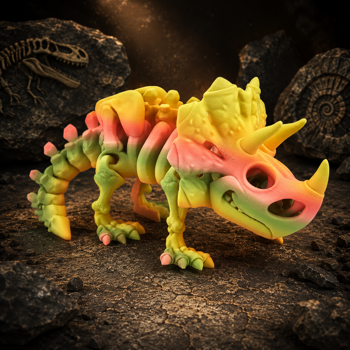 Prospect 3D - The Bone Yard - Large Cera 4 Inches Tall Dinosaur Skeleton with Detailed Bone Structure and Playful Grin for Dino Enthusiasts