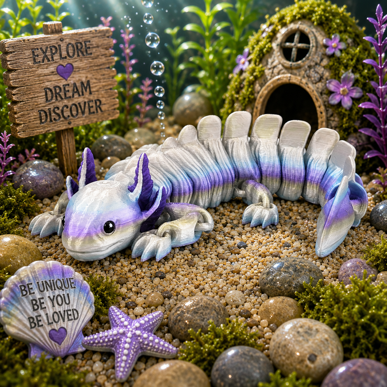 Prospect 3D - Large Articulated Axolotl Fidget Toy (13.5") - Sea Turtle Shores Collection