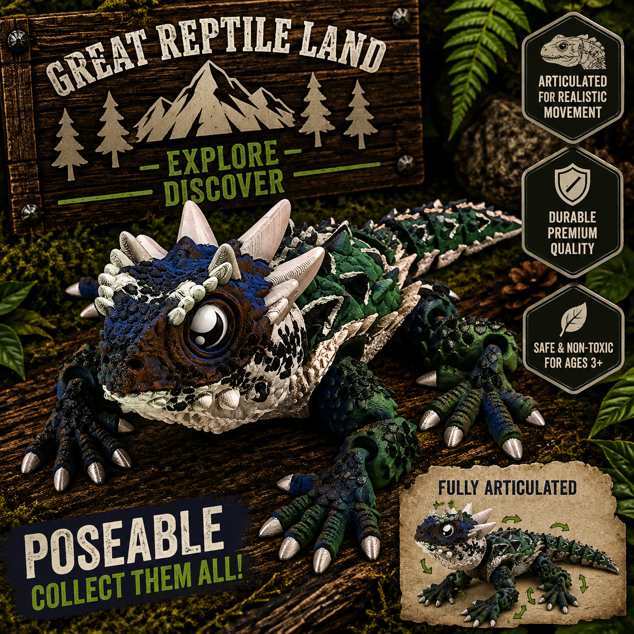 Horned Lizard Figurine – 8" 3D Printed Desert Reptile