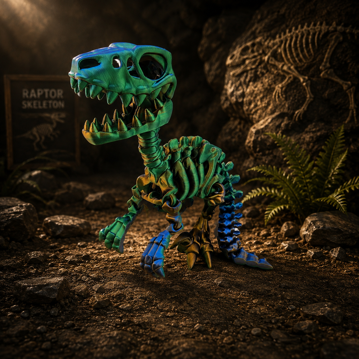 Prospect 3D - The Bone Yard - Jumbo Blue's 9 Inches Tall Dinosaur Skeleton with Detailed Bone Structure and Playful Grin for Dino Enthusiasts