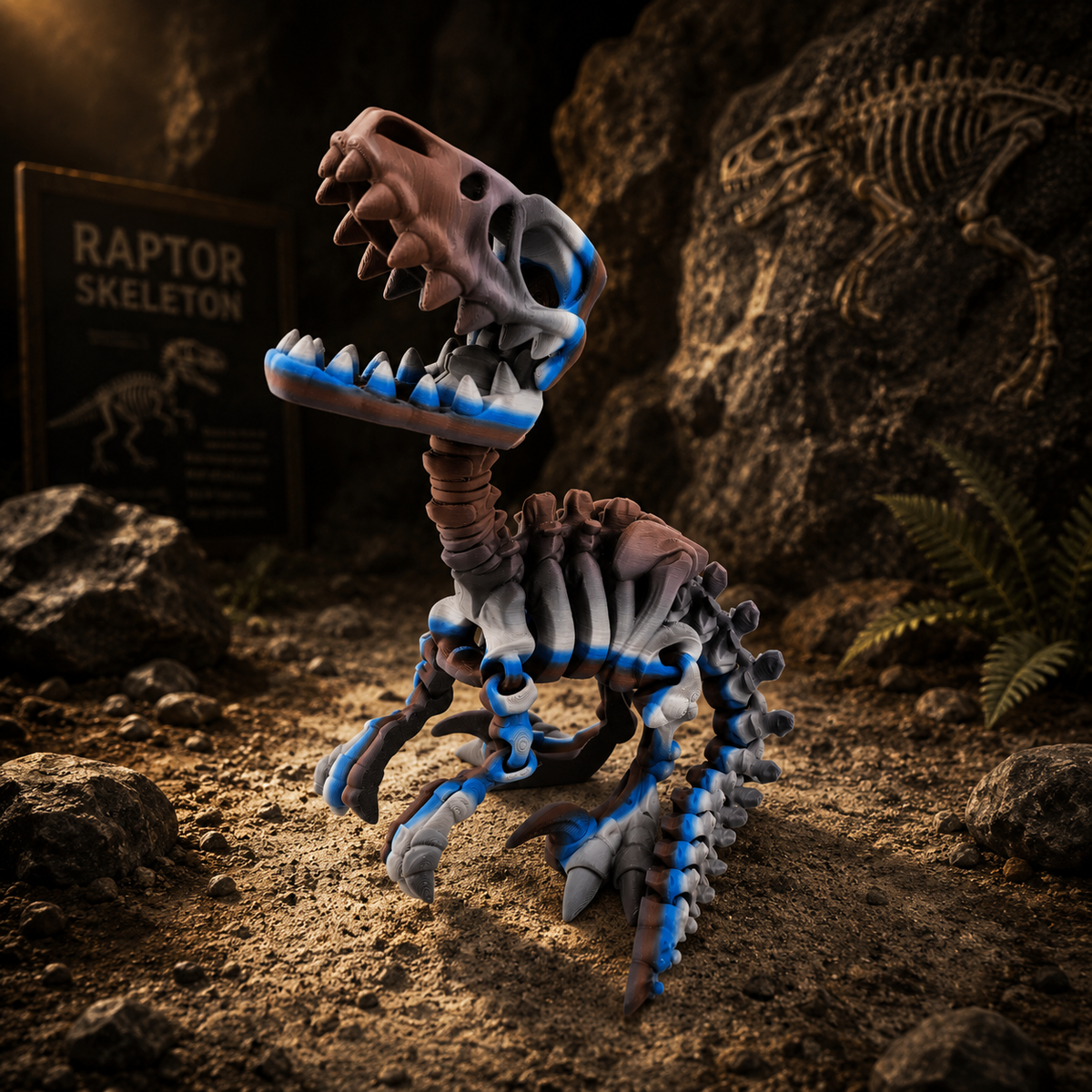 Prospect 3D - The Bone Yard - Jumbo Blue's 9 Inches Tall Dinosaur Skeleton with Detailed Bone Structure and Playful Grin for Dino Enthusiasts