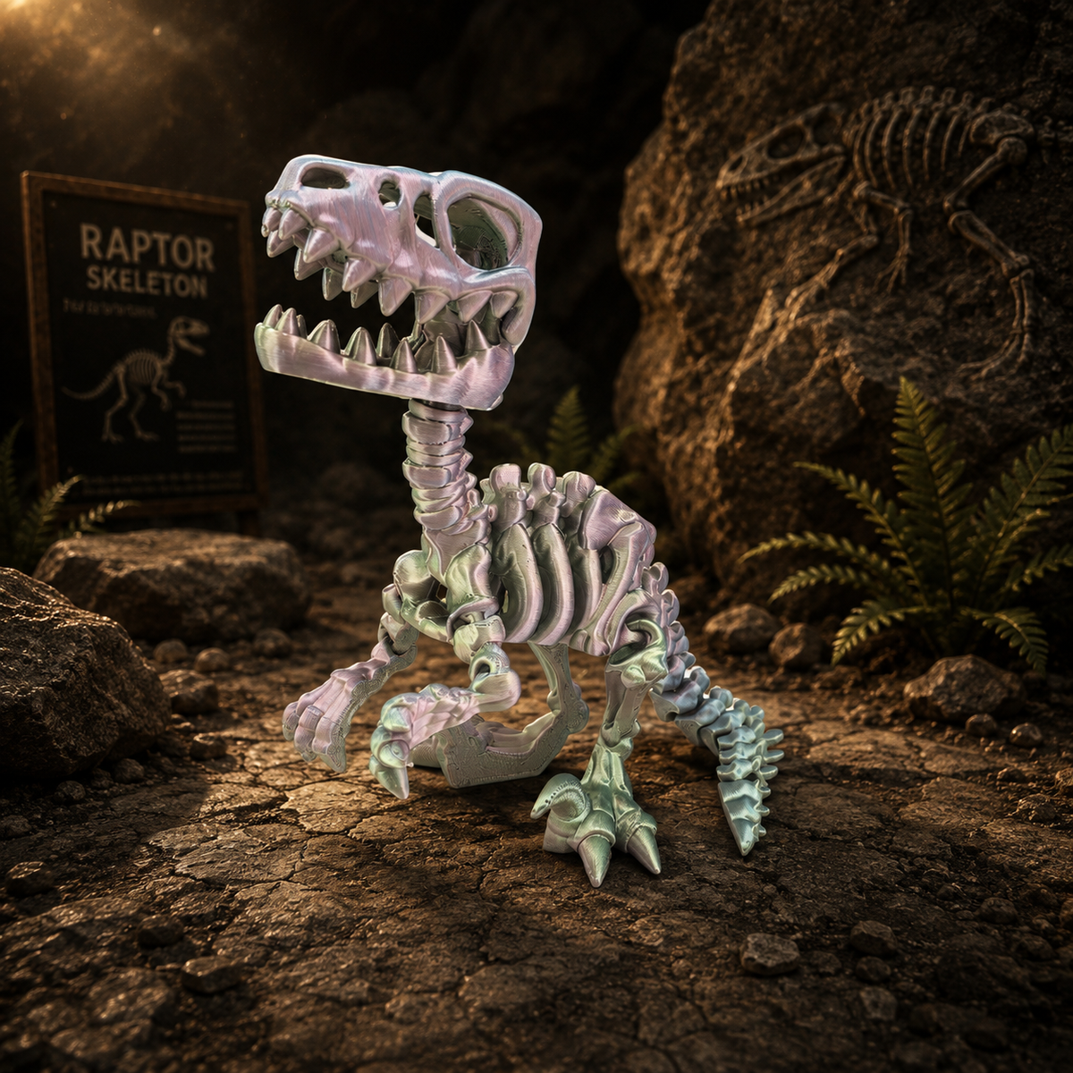 Prospect 3D - Large Raptor Skeleton – 3D Printed Dinosaur Fossil Model (Bone Yard Collection)