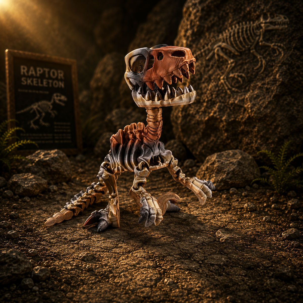Prospect 3D - Large Raptor Skeleton – 3D Printed Dinosaur Fossil Model (Bone Yard Collection)