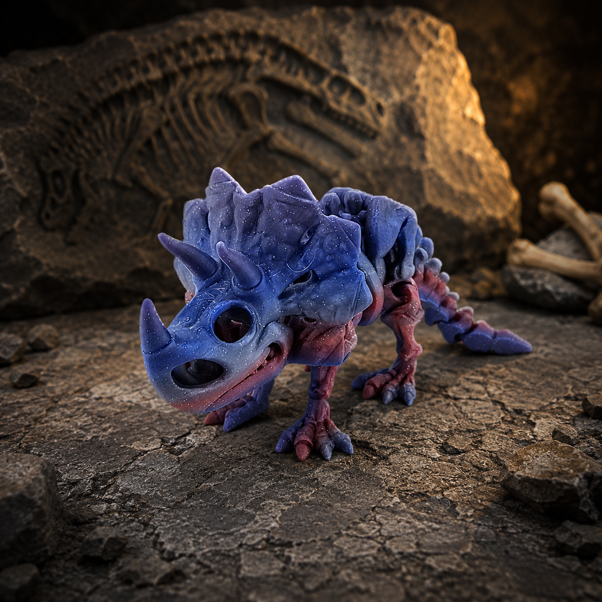 Prospect 3D - The Bone Yard - Large Cera 4 Inches Tall Dinosaur Skeleton with Detailed Bone Structure and Playful Grin for Dino Enthusiasts