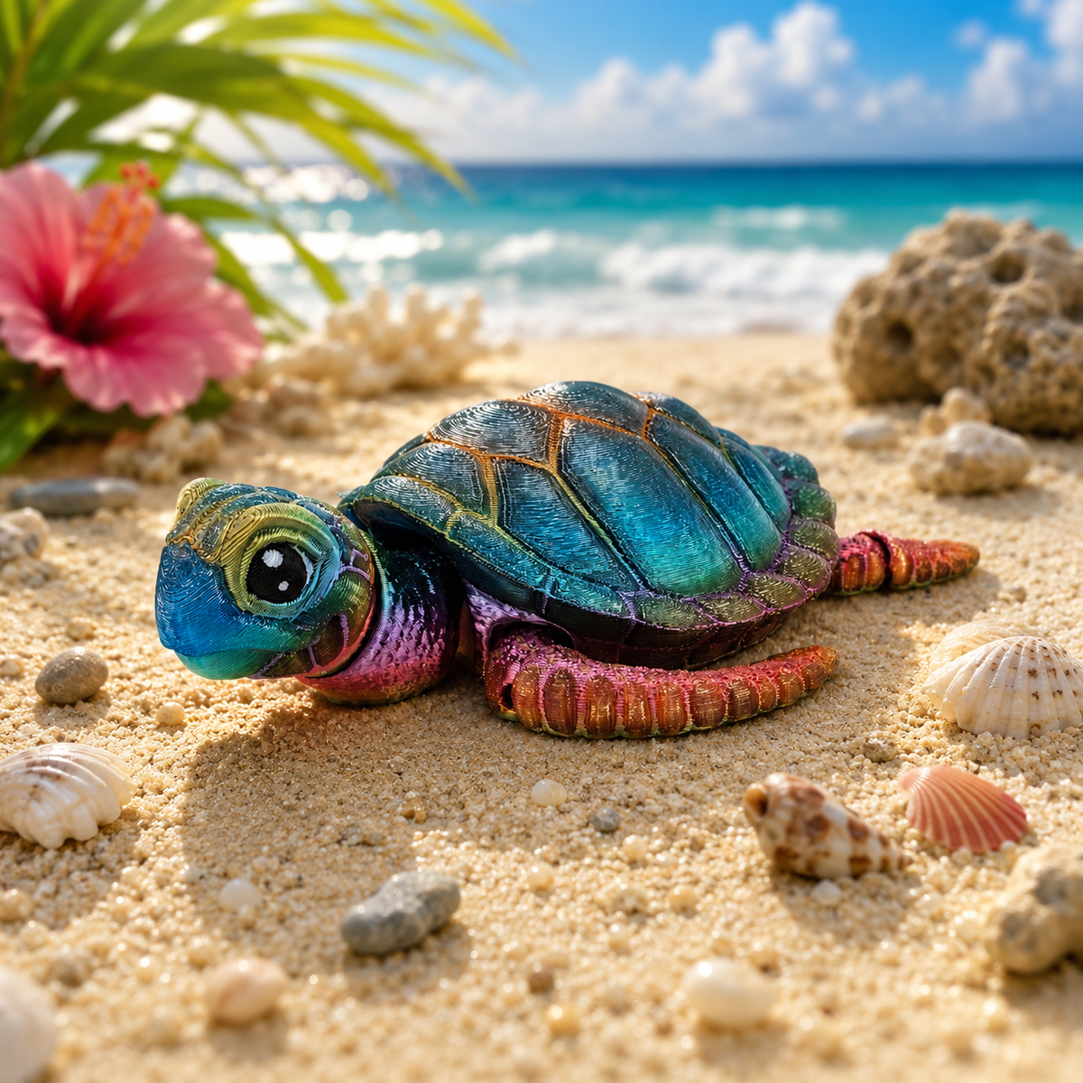 Prospect 3D - Baby Sea Turtle Articulated Figure - 3D Printed - Sea Turtle Shores Collection - 5x4.75x1.5 Dimensions