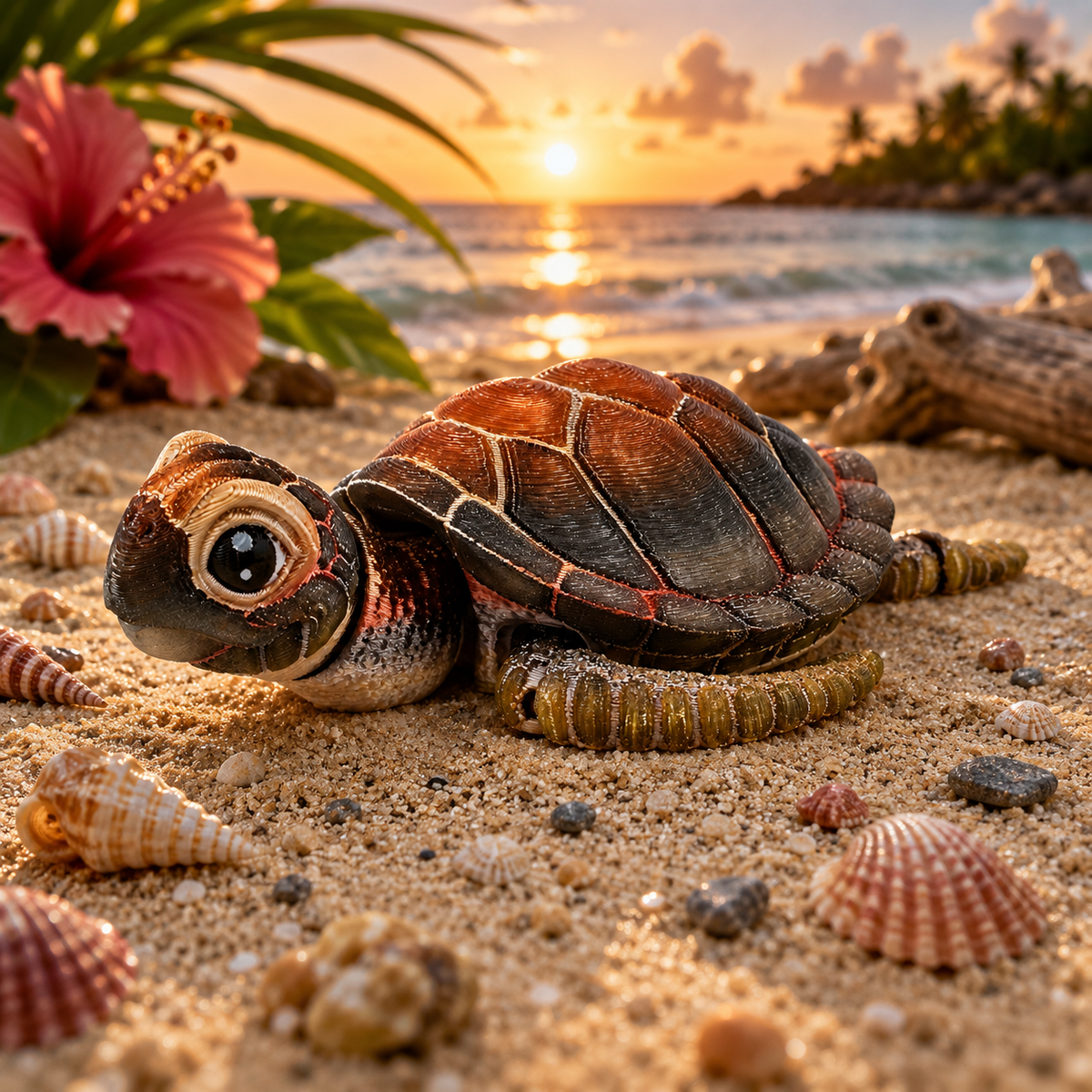 Prospect 3D - Baby Sea Turtle Articulated Figure - 3D Printed - Sea Turtle Shores Collection - 5x4.75x1.5 Dimensions