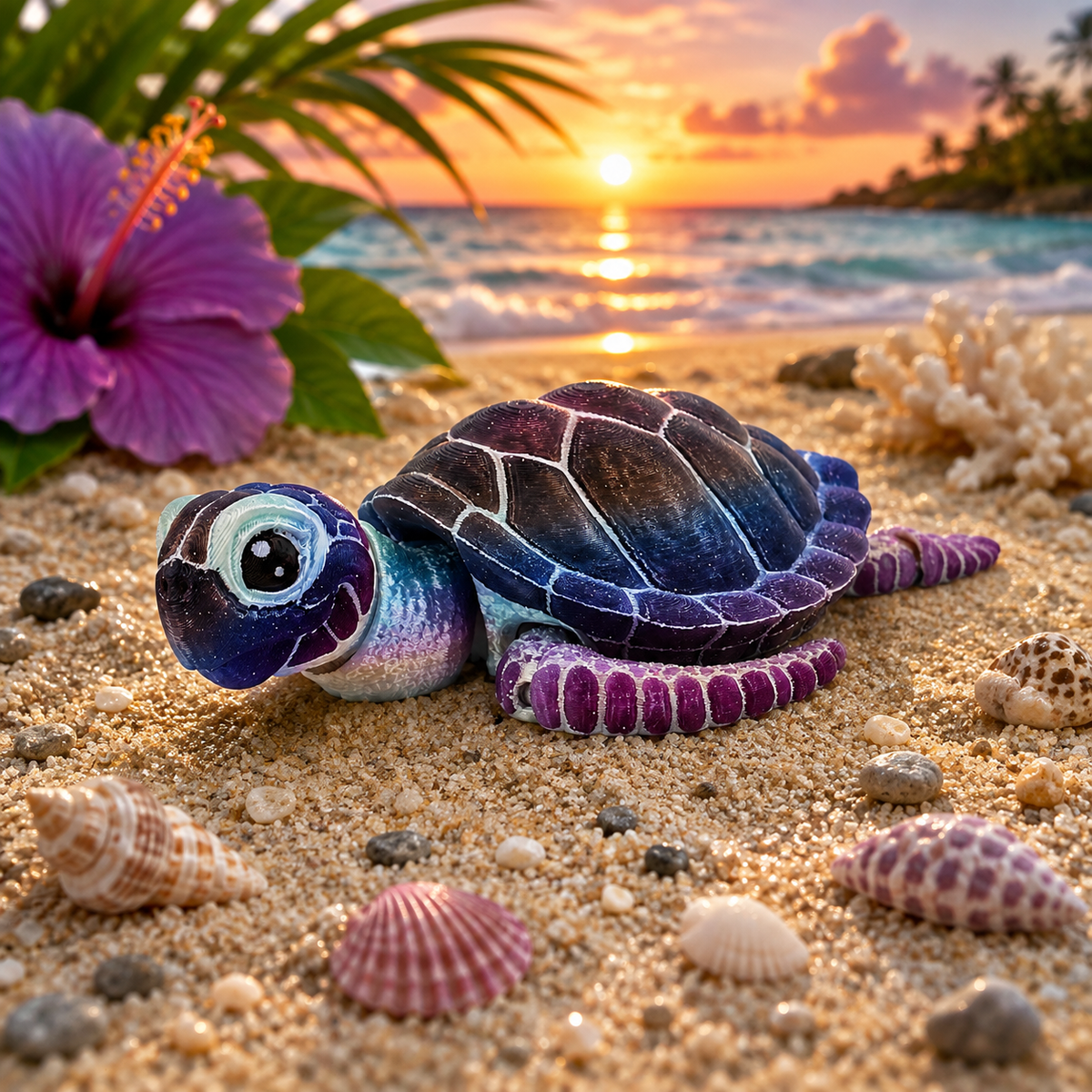 Prospect 3D - Baby Sea Turtle Articulated Figure - 3D Printed - Sea Turtle Shores Collection - 5x4.75x1.5 Dimensions