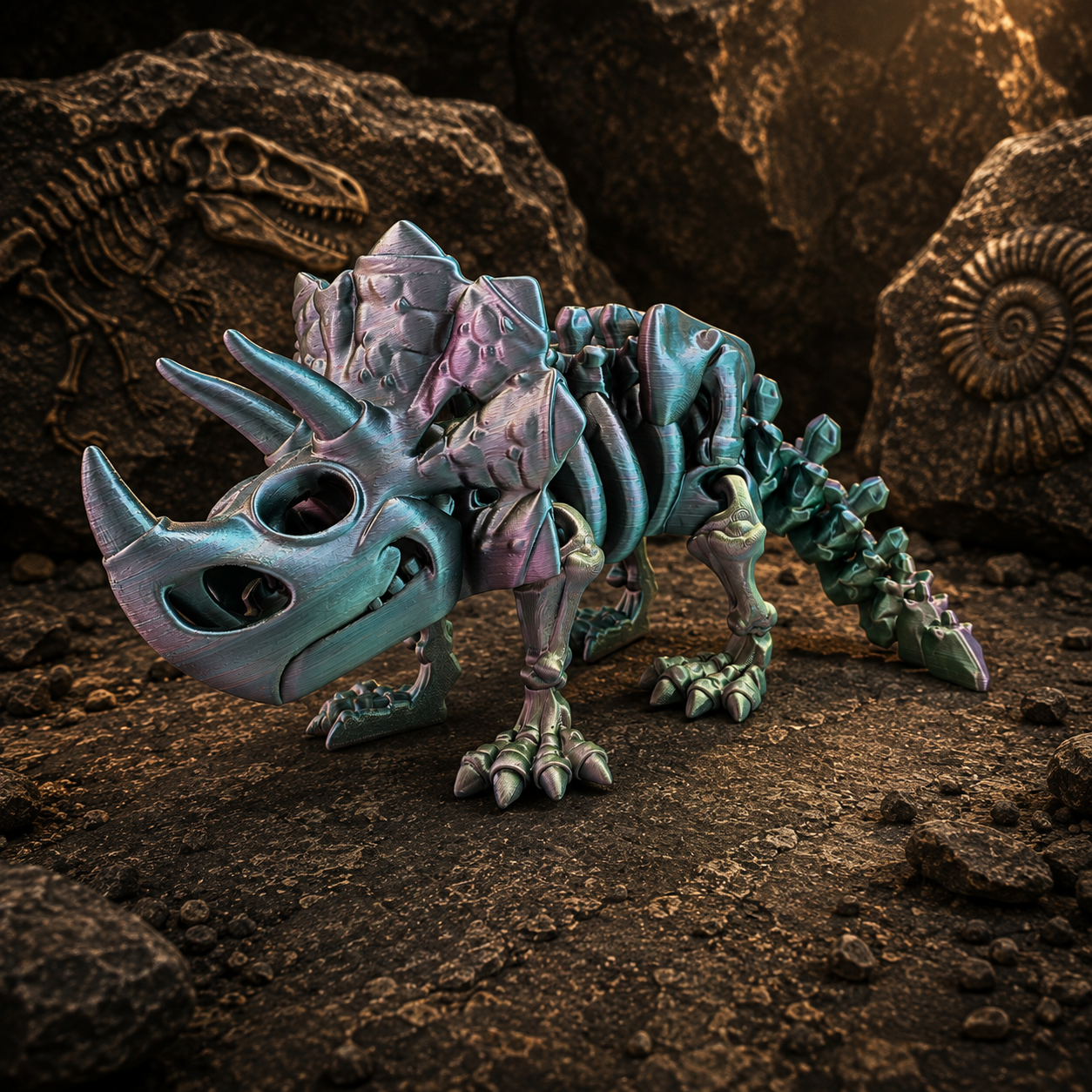 Prospect 3D - The Bone Yard - Jumbo Cera 6 Inches Tall Dinosaur Skeleton with Detailed Bone Structure and Playful Grin for Dino Enthusiasts