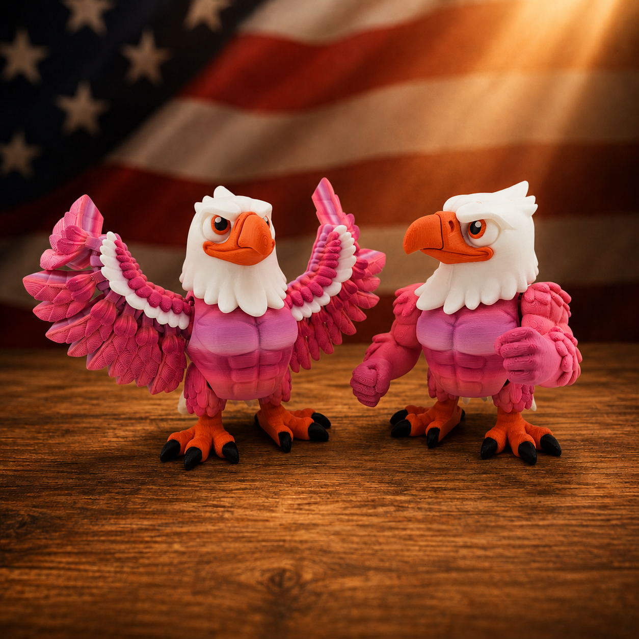 Prospect 3D - American Muscle Eagle – 3D Printed Figure with Swappable Wings and Muscle Arms - Soaring Skies Collection