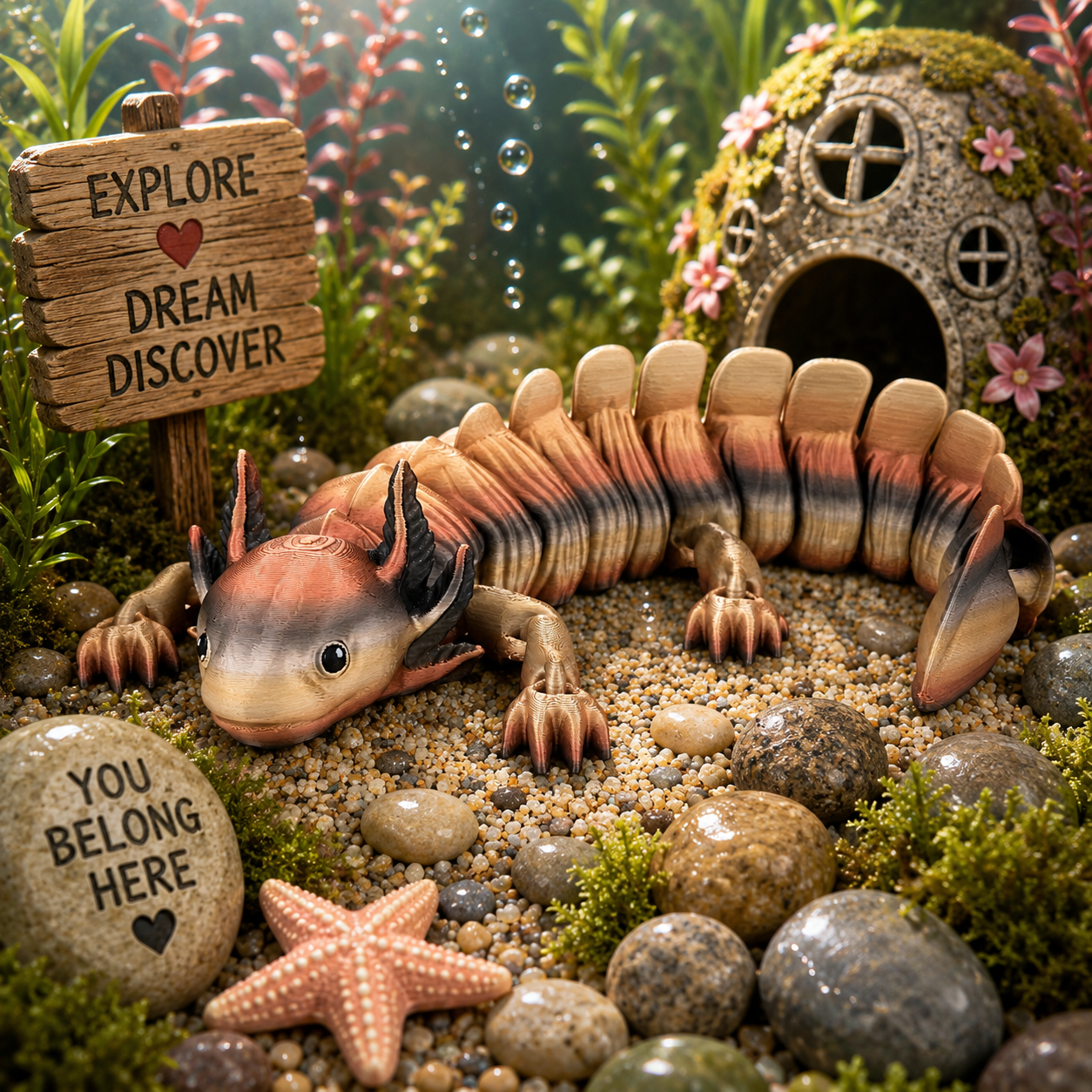 Prospect 3D - Large Articulated Axolotl Fidget Toy (13.5") - Sea Turtle Shores Collection