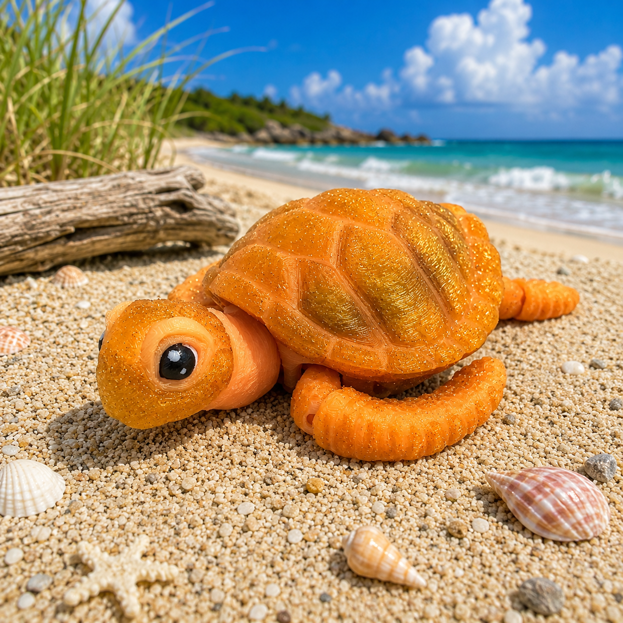 Prospect 3D - Baby Sea Turtle Articulated Figure - 3D Printed - Sea Turtle Shores Collection - 5x4.75x1.5 Dimensions