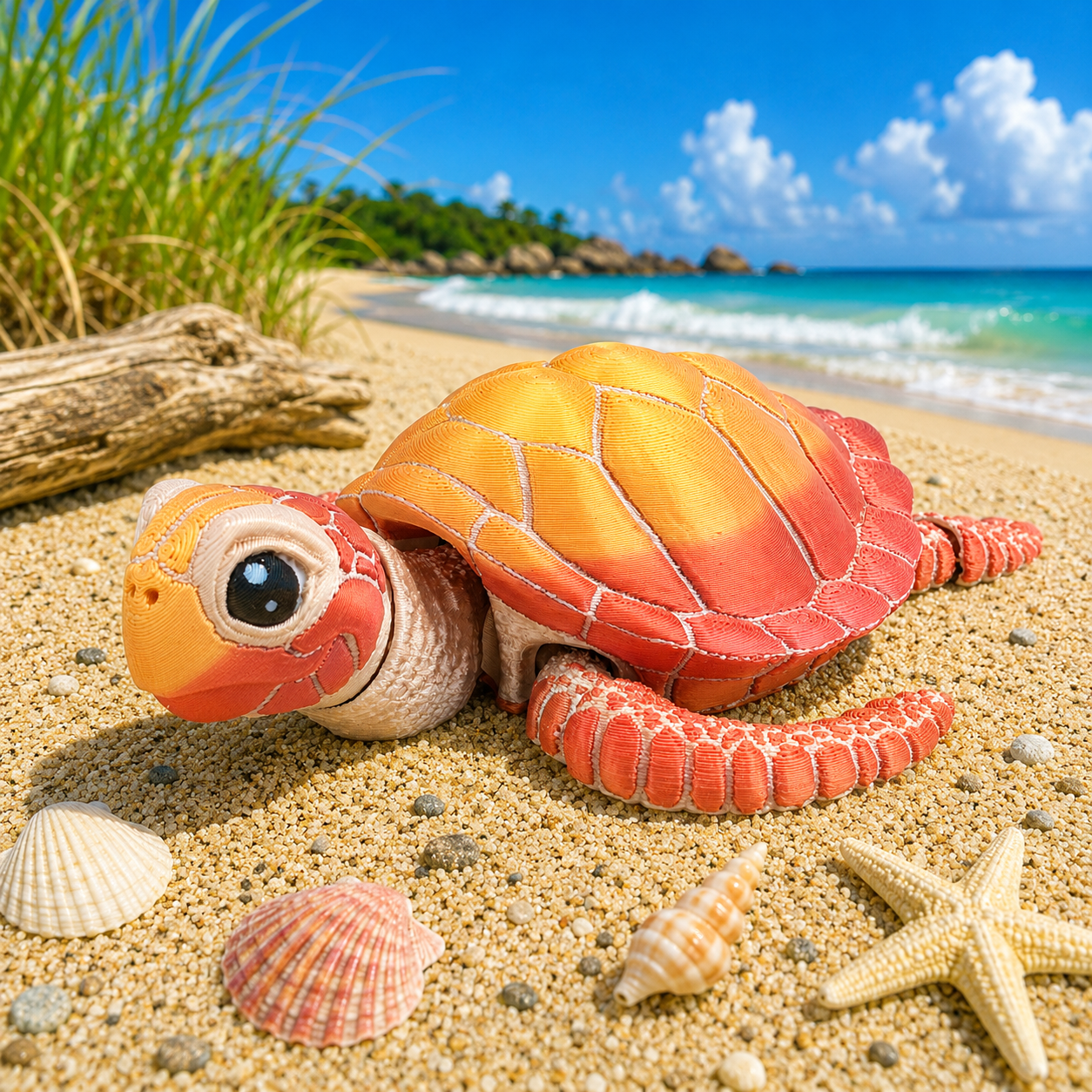 Prospect 3D - Baby Sea Turtle Articulated Figure - 3D Printed - Sea Turtle Shores Collection - 5x4.75x1.5 Dimensions