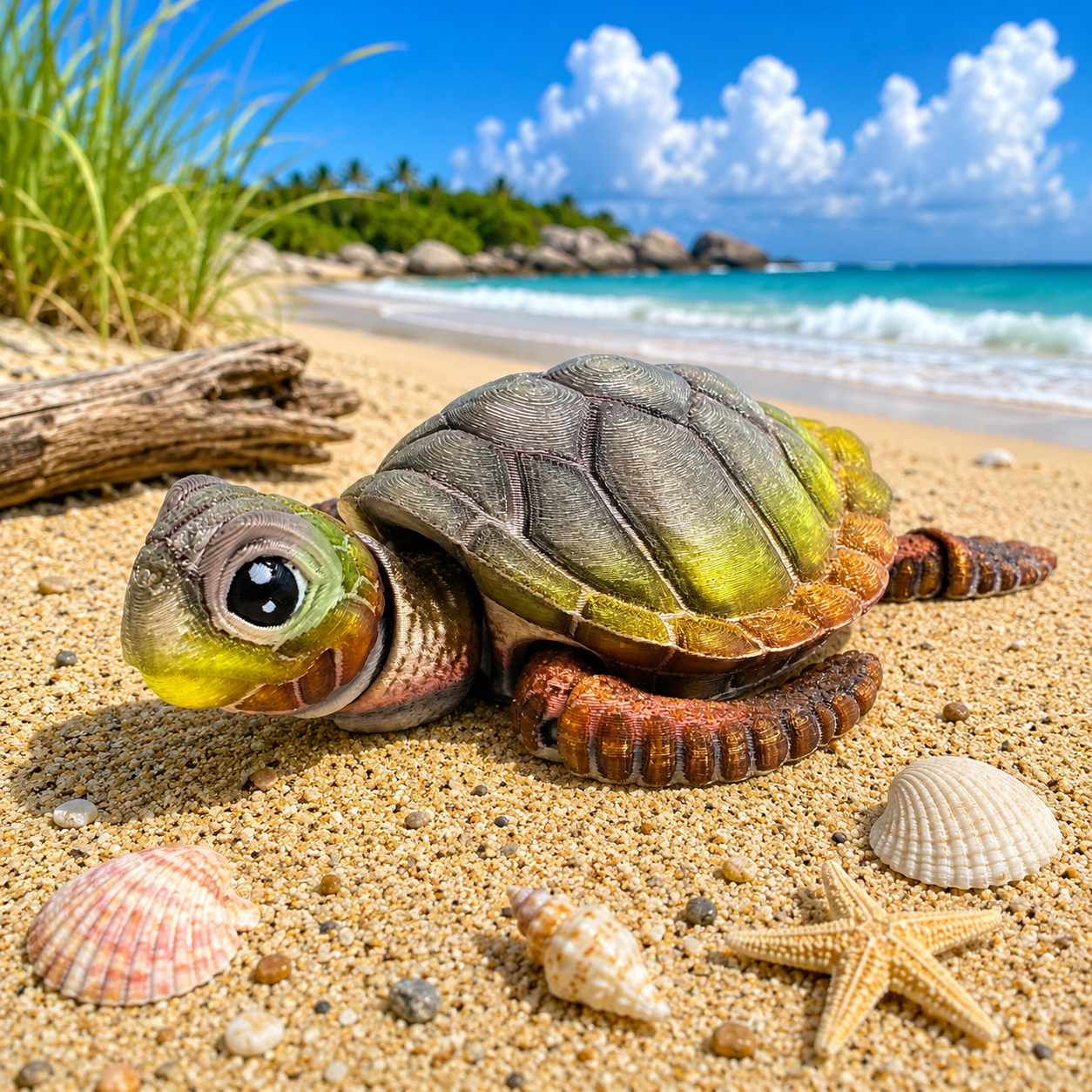 Prospect 3D - Baby Sea Turtle Articulated Figure - 3D Printed - Sea Turtle Shores Collection - 5x4.75x1.5 Dimensions