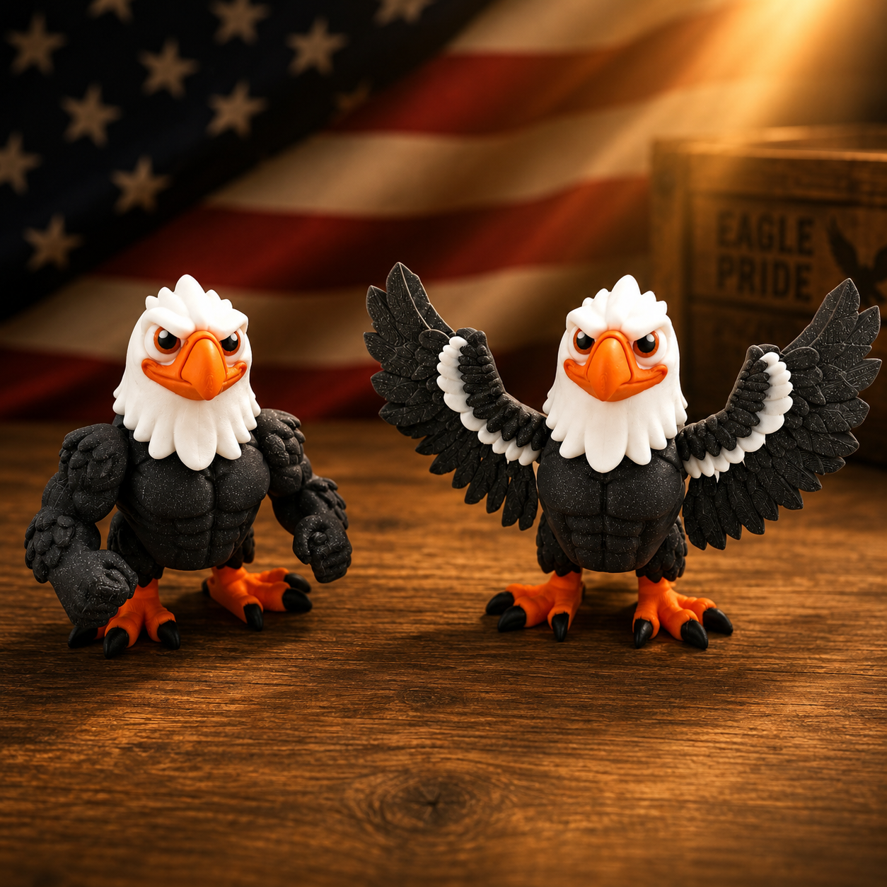 Prospect 3D - American Muscle Eagle – 3D Printed Figure with Swappable Wings and Muscle Arms - Soaring Skies Collection