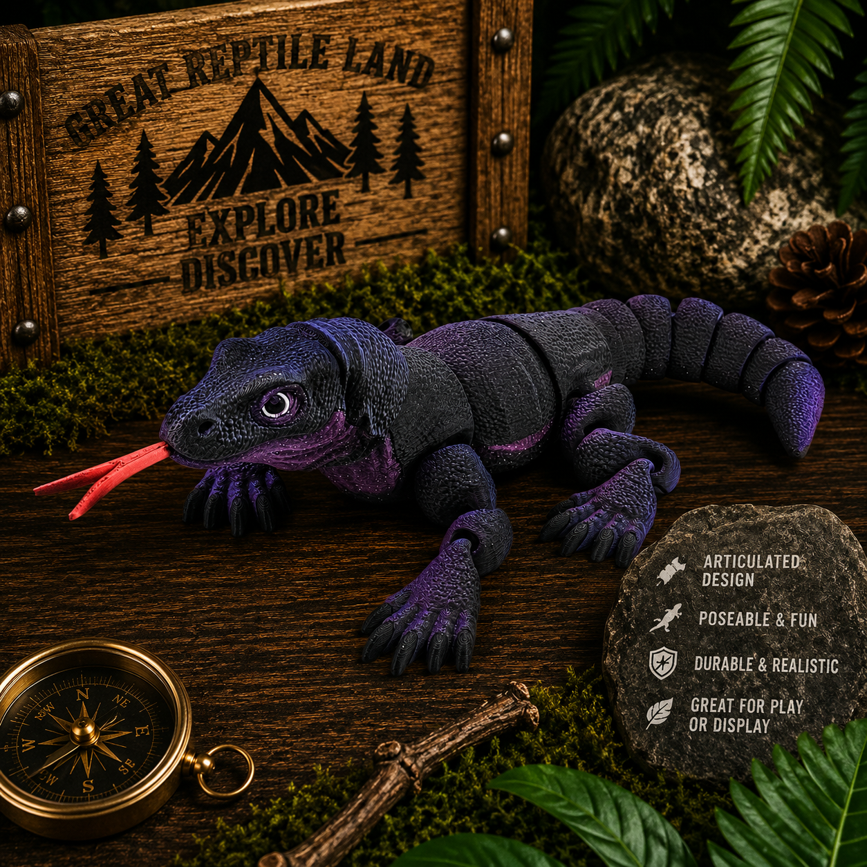 Prospect 3D - 3D Printed Komodo Dragon – Realistic Dragon Figure | 9.5" Wide x 14.5" Long