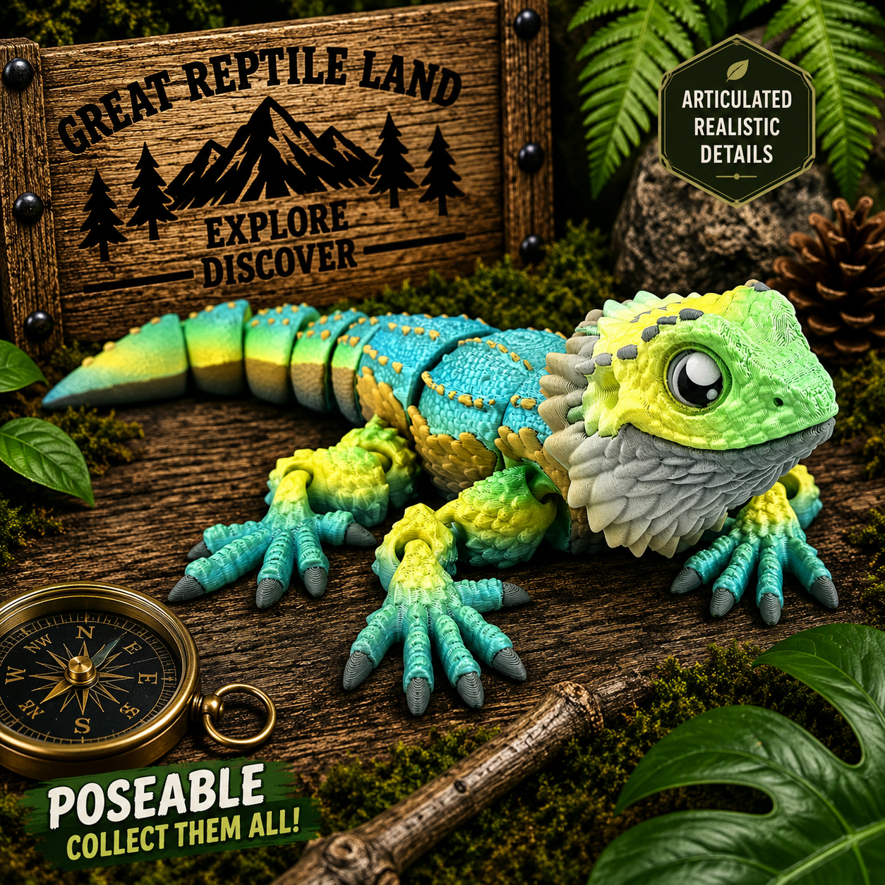 Prospect 3D - 3D Printed Bearded Dragon – Realistic 8" x 11" Articulated Model