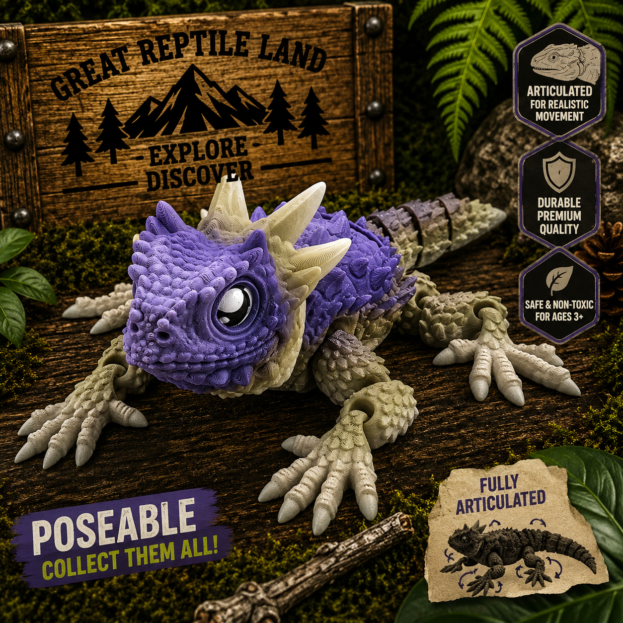 Horned Lizard Figurine – 8" 3D Printed Desert Reptile