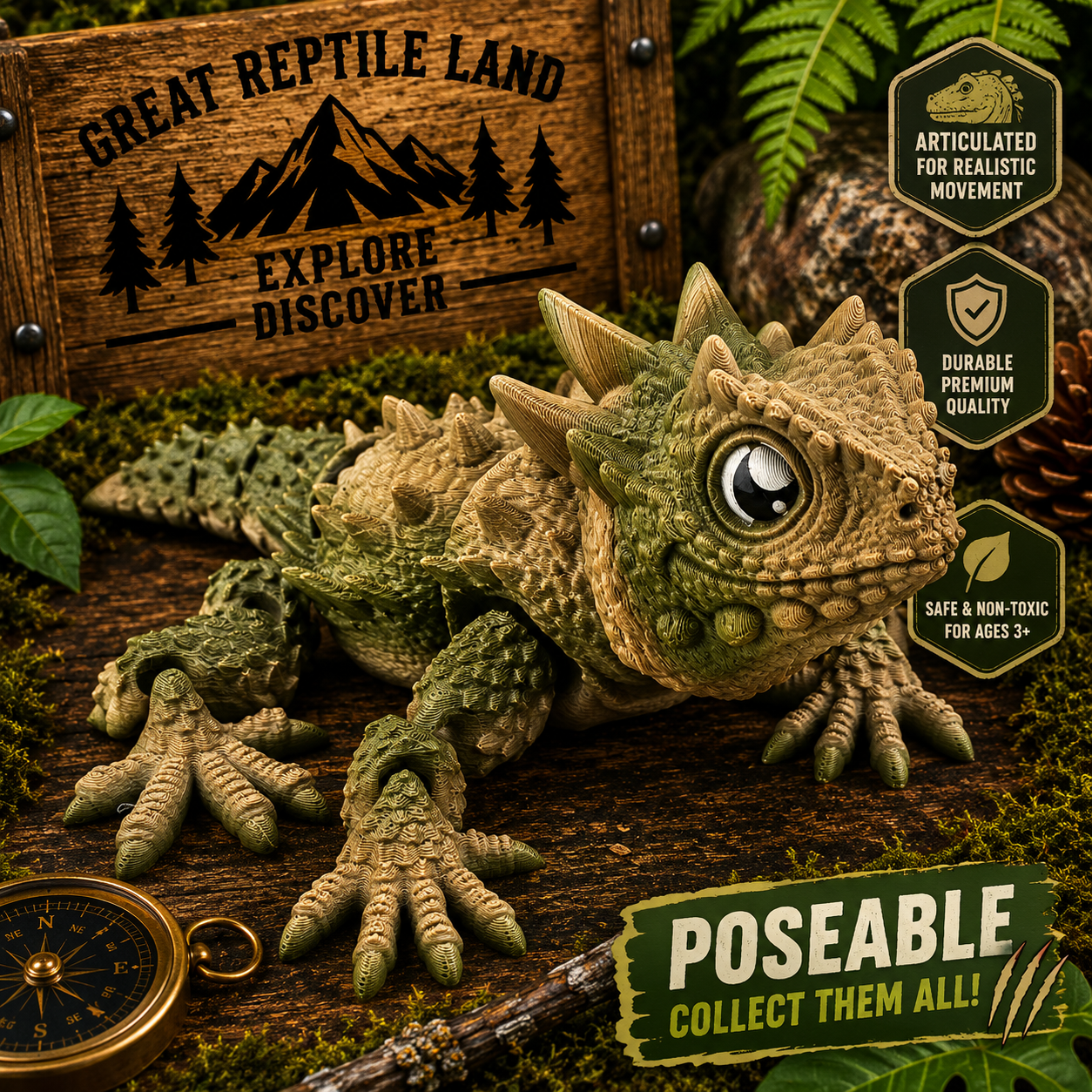 Horned Lizard Figurine – 8" 3D Printed Desert Reptile