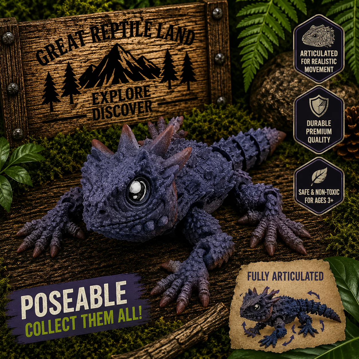 Horned Lizard Figurine – 8" 3D Printed Desert Reptile