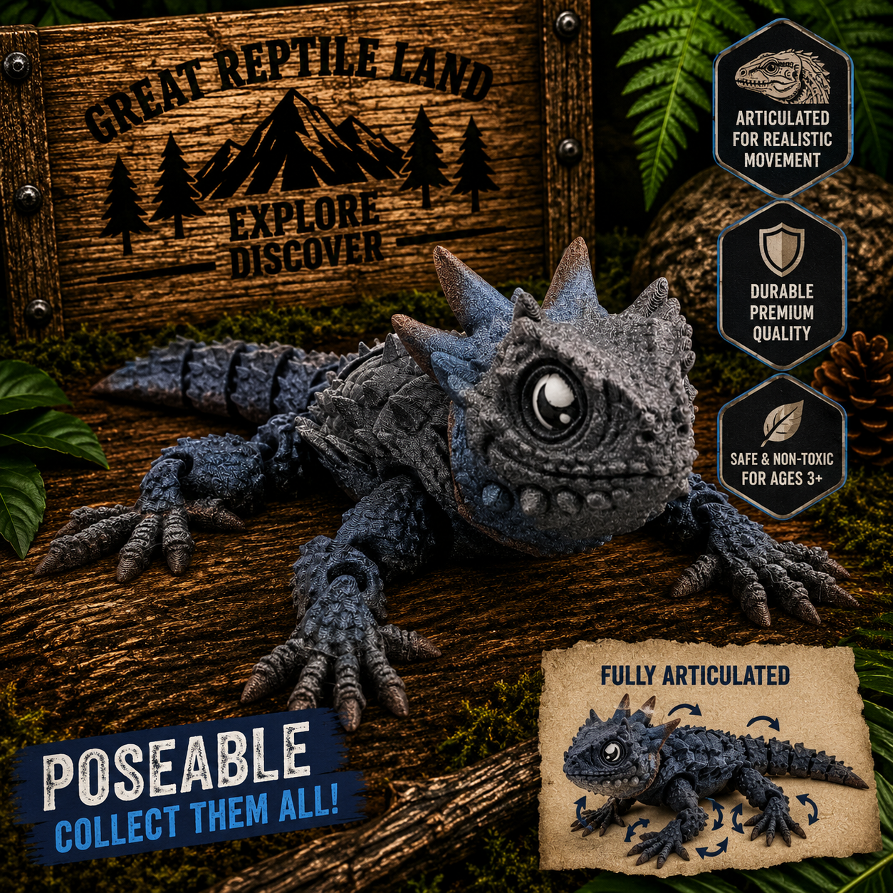 Horned Lizard Figurine – 8" 3D Printed Desert Reptile