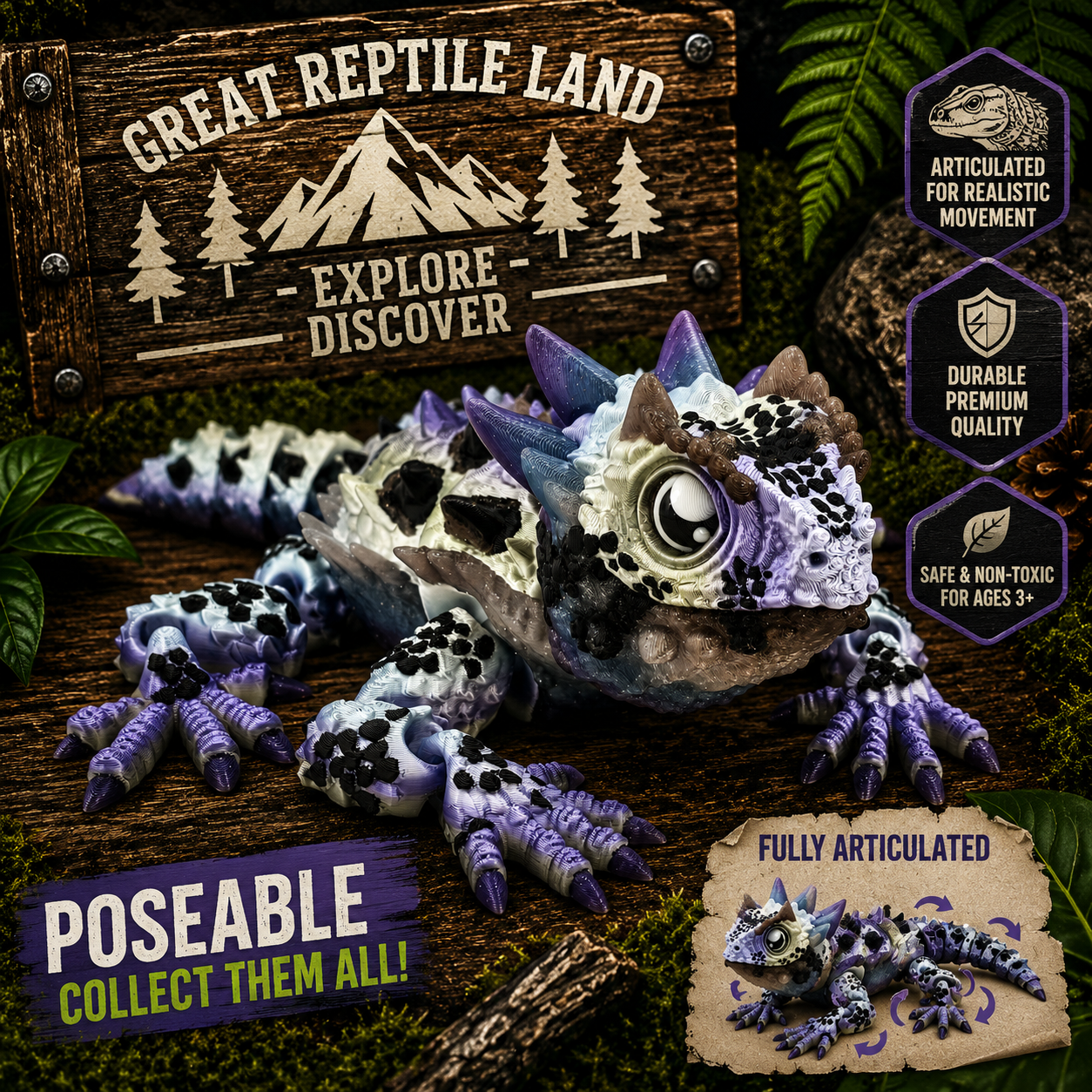 Horned Lizard Figurine – 8" 3D Printed Desert Reptile
