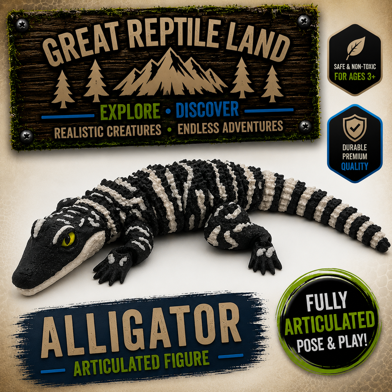 Prospect 3D - 3D Printed Alligator Figurine – 9.5" Long - Great Reptile Land