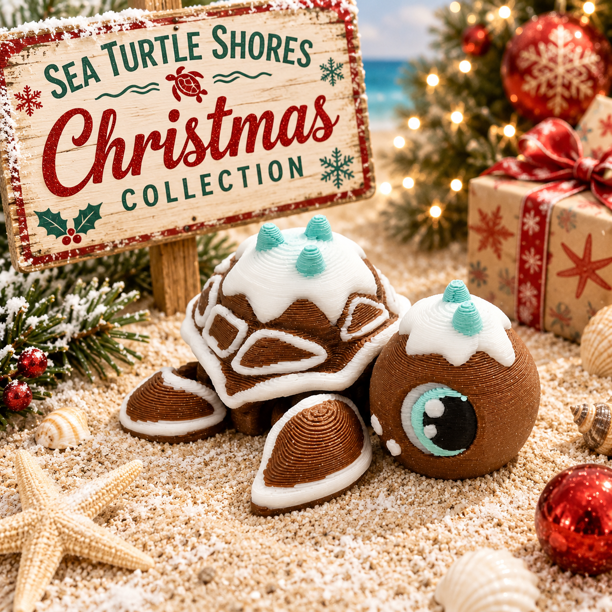 Prospect 3D - Sea Turtle Island - 3D Printed Miniature Christmas Theme Sea Turtles