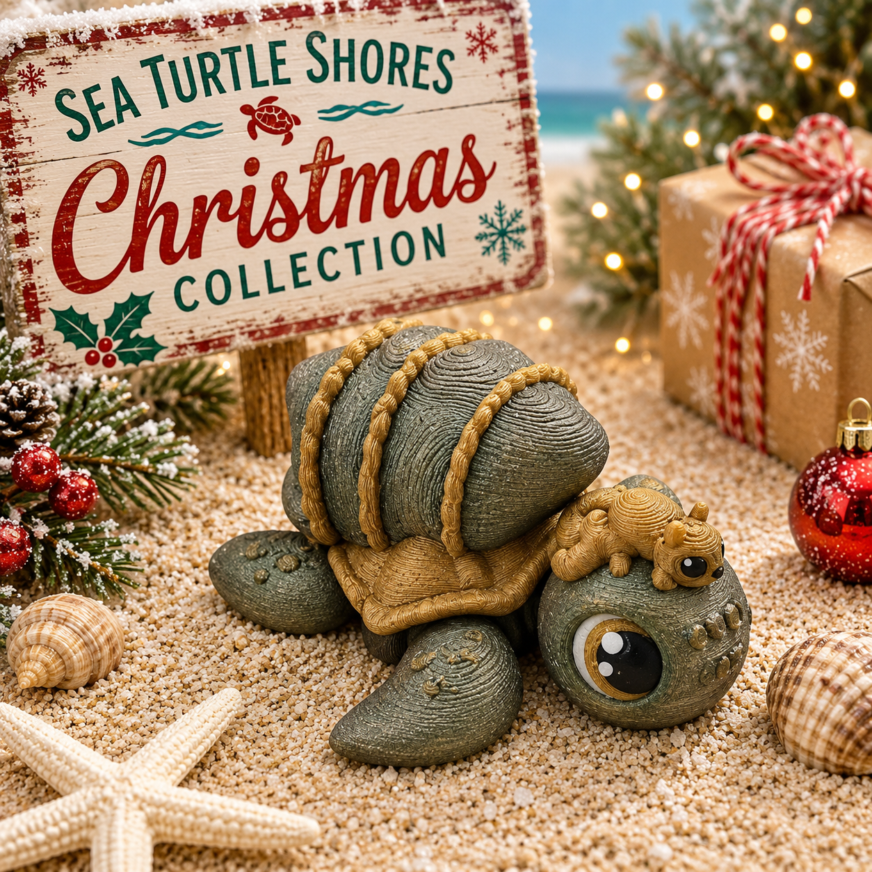 Prospect 3D - Sea Turtle Island - 3D Printed Miniature Christmas Theme Sea Turtles