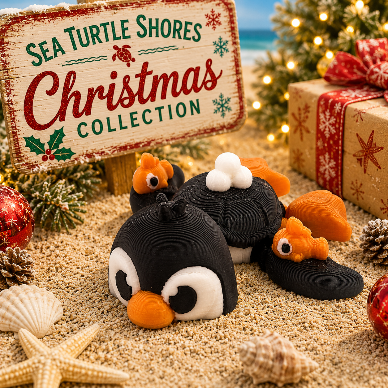 Prospect 3D - Sea Turtle Island - 3D Printed Miniature Christmas Theme Sea Turtles