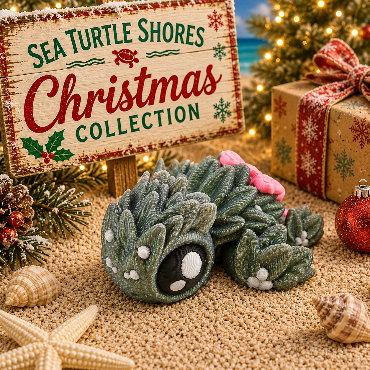 Prospect 3D - Sea Turtle Island - 3D Printed Miniature Christmas Theme Sea Turtles
