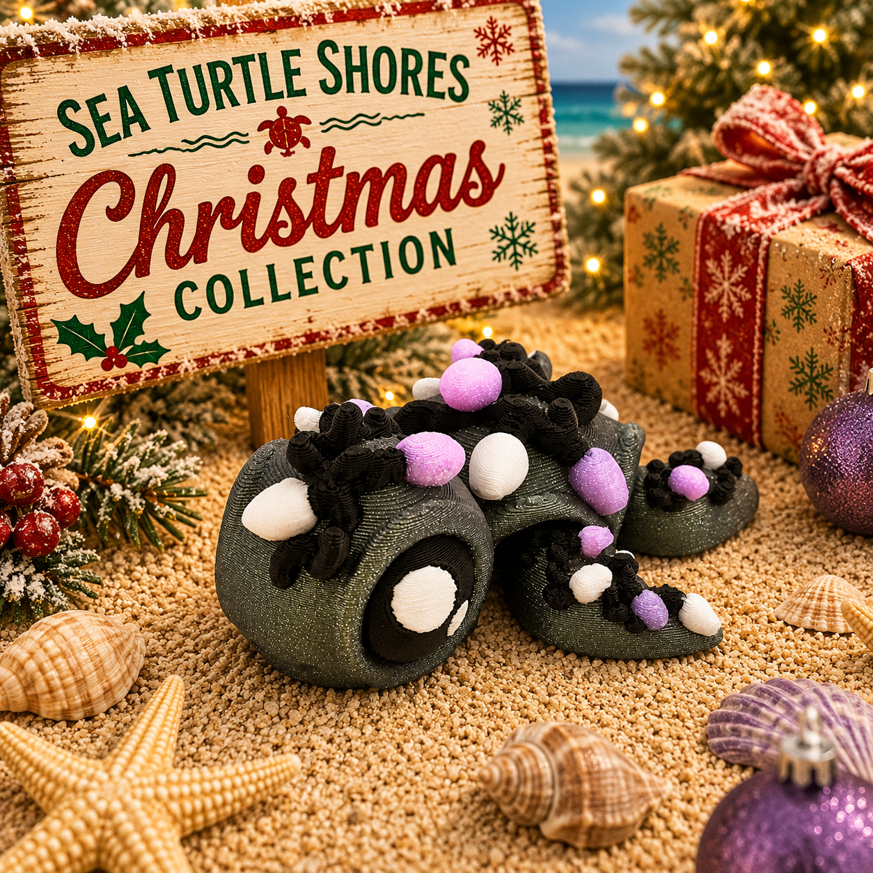 Prospect 3D - Sea Turtle Island - 3D Printed Miniature Christmas Theme Sea Turtles