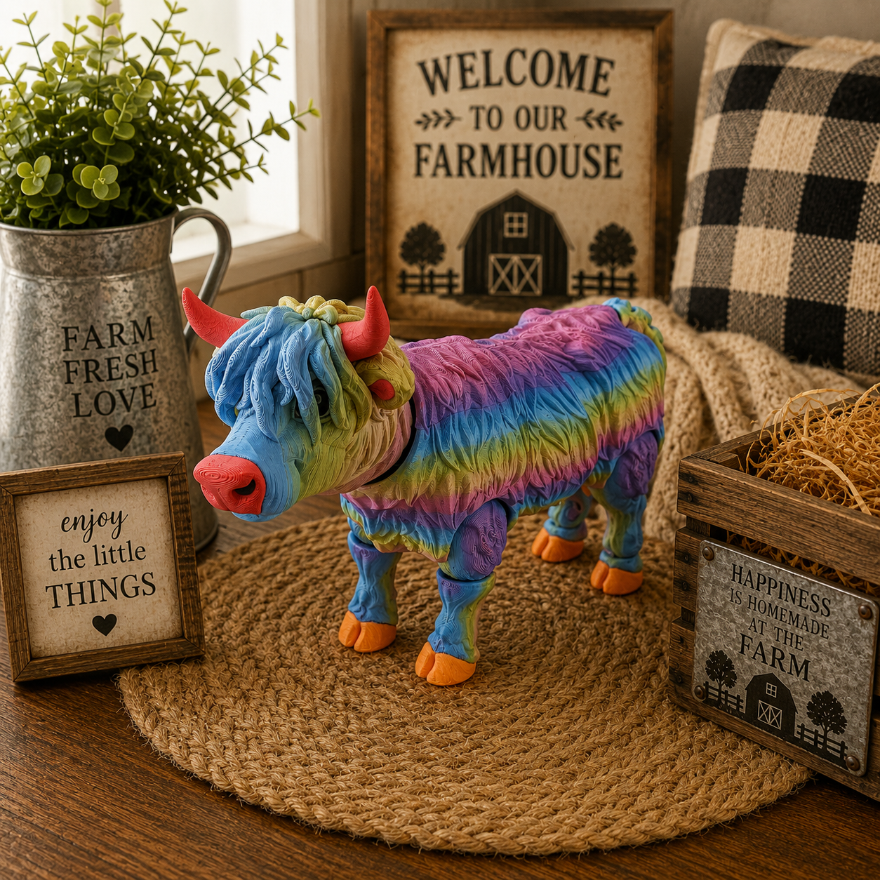 Prospect 3D - Large Realistic Highland Cow - 3D Printed -  5" Tall x 8" Long - Farmhouse &amp; Rustic Decor