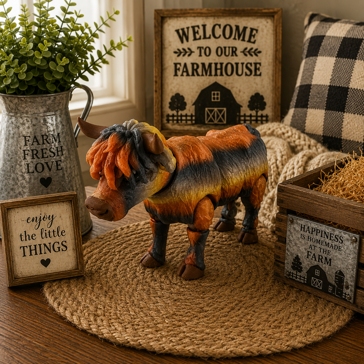 Prospect 3D - Large Realistic Highland Cow - 3D Printed -  5" Tall x 8" Long - Farmhouse &amp; Rustic Decor