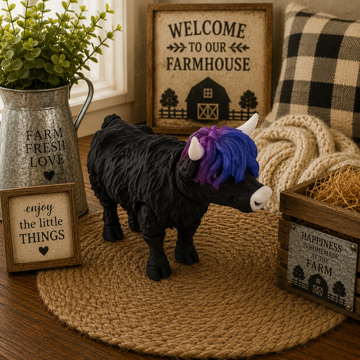 Prospect 3D - Large Realistic Highland Cow - 3D Printed -  5" Tall x 8" Long - Farmhouse &amp; Rustic Decor