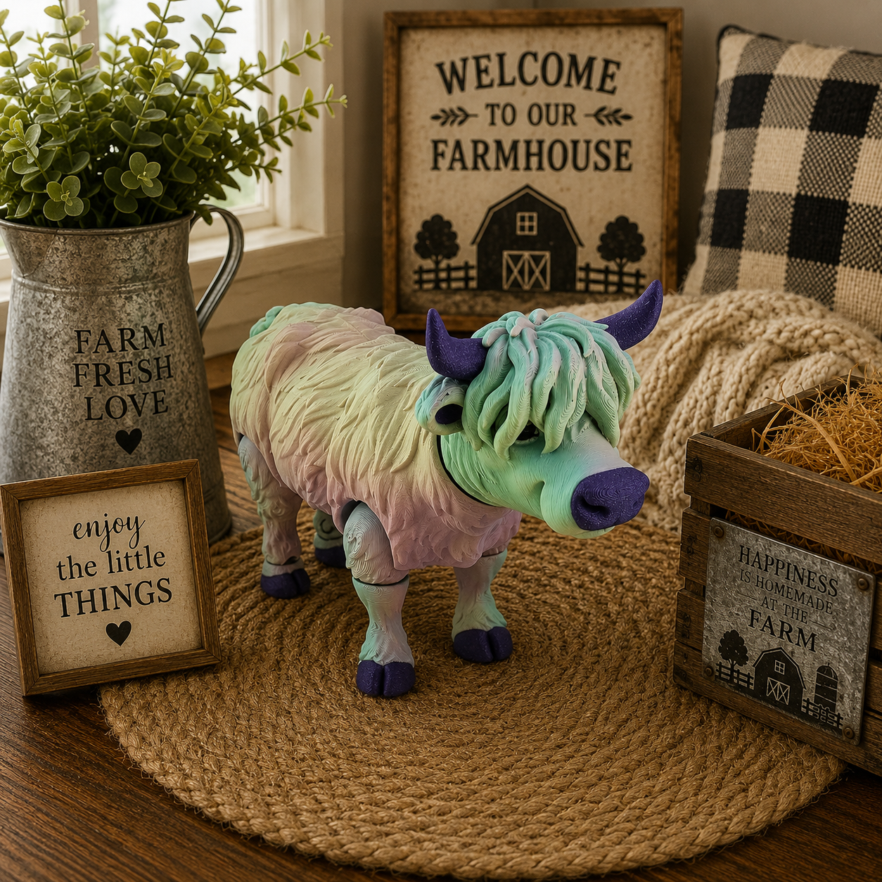 Prospect 3D - Large Realistic Highland Cow - 3D Printed -  5" Tall x 8" Long - Farmhouse &amp; Rustic Decor