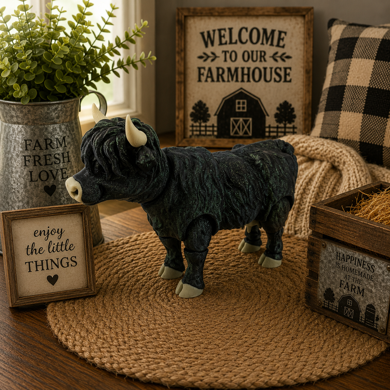 Prospect 3D - Large Realistic Highland Cow - 3D Printed -  5" Tall x 8" Long - Farmhouse &amp; Rustic Decor