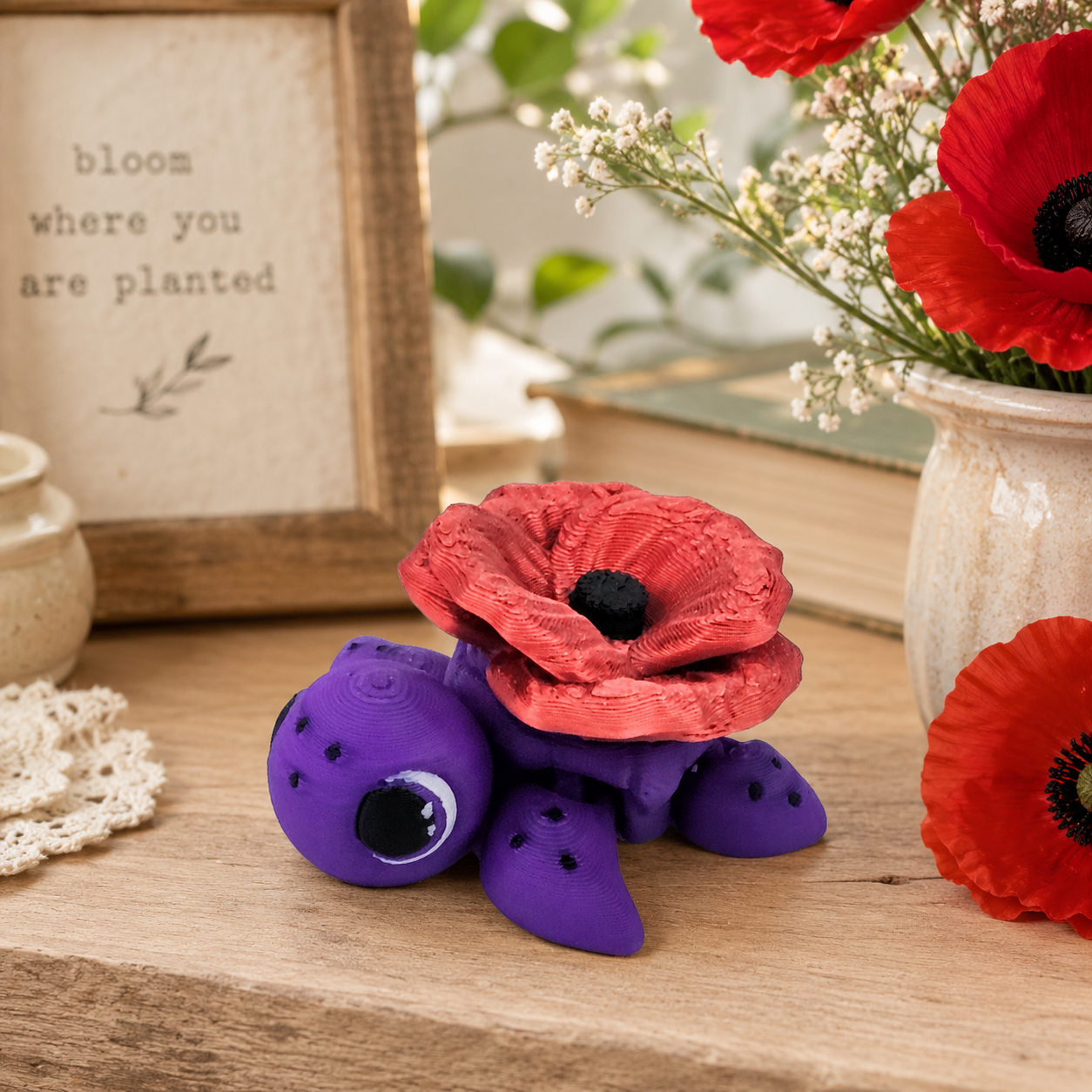 Prospect 3D - Flower Theme Mini Sea Turtle – 3D Printed Figurine (2") - Sea Turtle Island