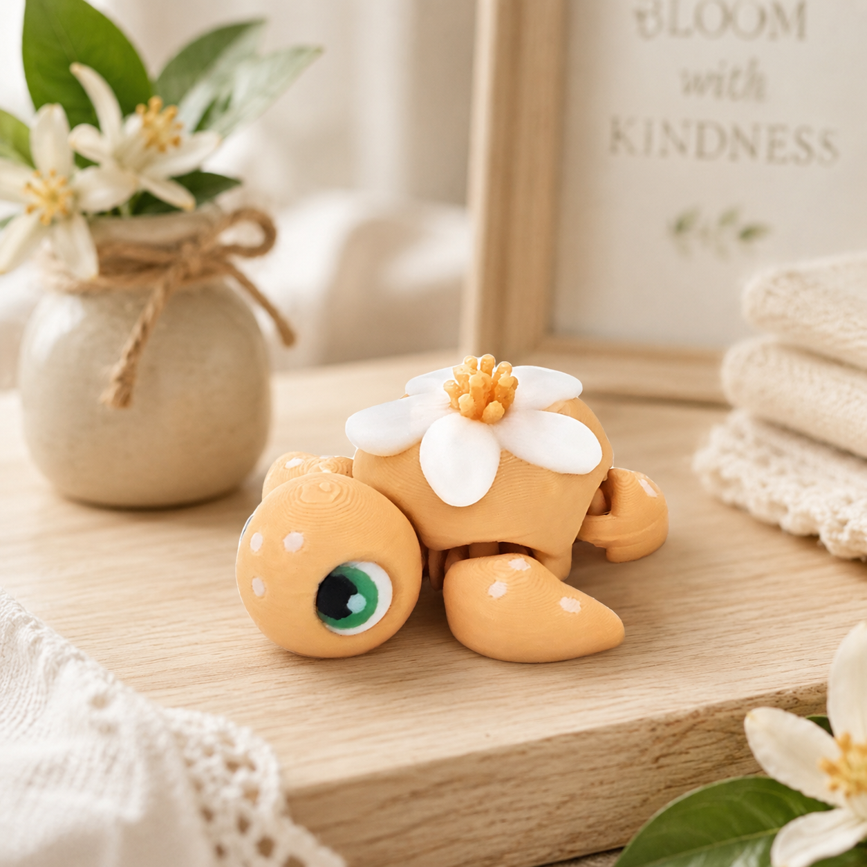 Prospect 3D - Flower Theme Mini Sea Turtle – 3D Printed Figurine (2") - Sea Turtle Island