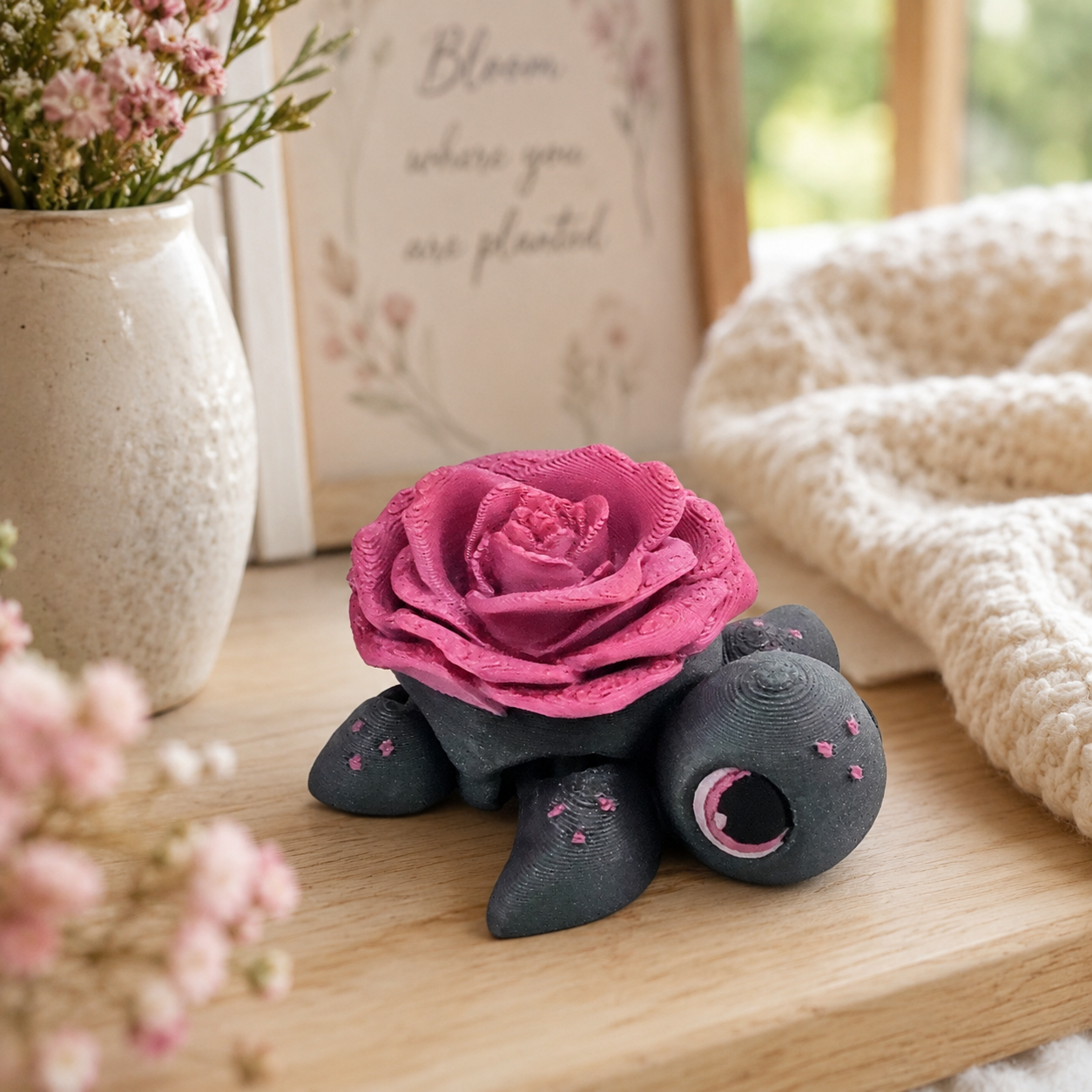Prospect 3D - Flower Theme Mini Sea Turtle – 3D Printed Figurine (2") - Sea Turtle Island