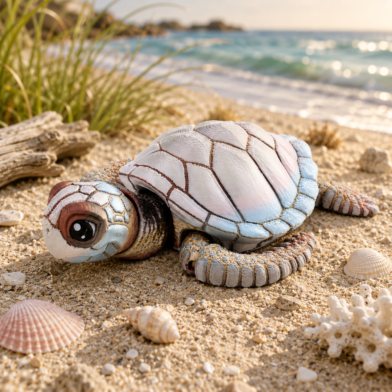 Prospect 3D - Baby Sea Turtle Articulated Figure - 3D Printed - Sea Turtle Shores Collection - 5x4.75x1.5 Dimensions