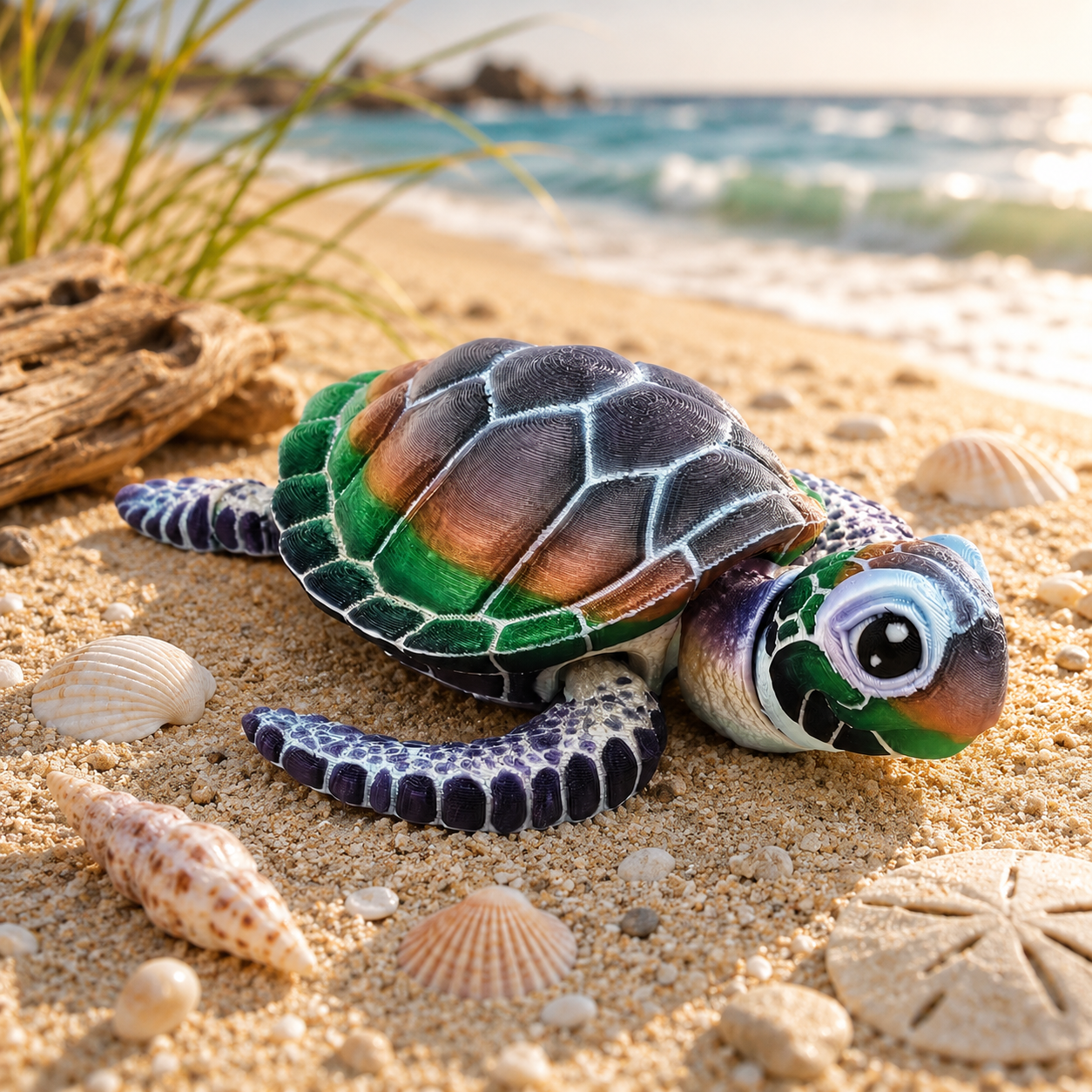 Prospect 3D - Baby Sea Turtle Articulated Figure - 3D Printed - Sea Turtle Shores Collection - 5x4.75x1.5 Dimensions