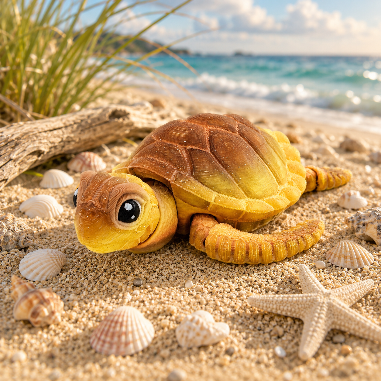 Prospect 3D - Baby Sea Turtle Articulated Figure - 3D Printed - Sea Turtle Shores Collection - 5x4.75x1.5 Dimensions