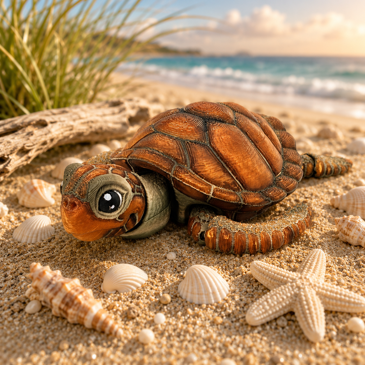Prospect 3D - Baby Sea Turtle Articulated Figure - 3D Printed - Sea Turtle Shores Collection - 5x4.75x1.5 Dimensions