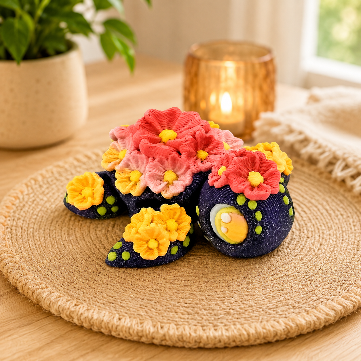 Prospect 3D - Flower Theme Mini Sea Turtle – 3D Printed Figurine (2") - Sea Turtle Island
