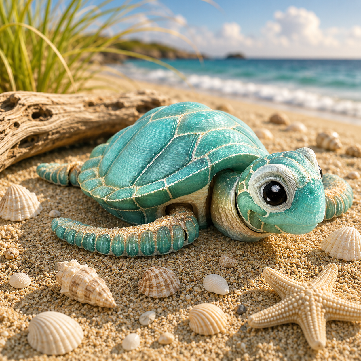 Prospect 3D - Baby Sea Turtle Articulated Figure - 3D Printed - Sea Turtle Shores Collection - 5x4.75x1.5 Dimensions