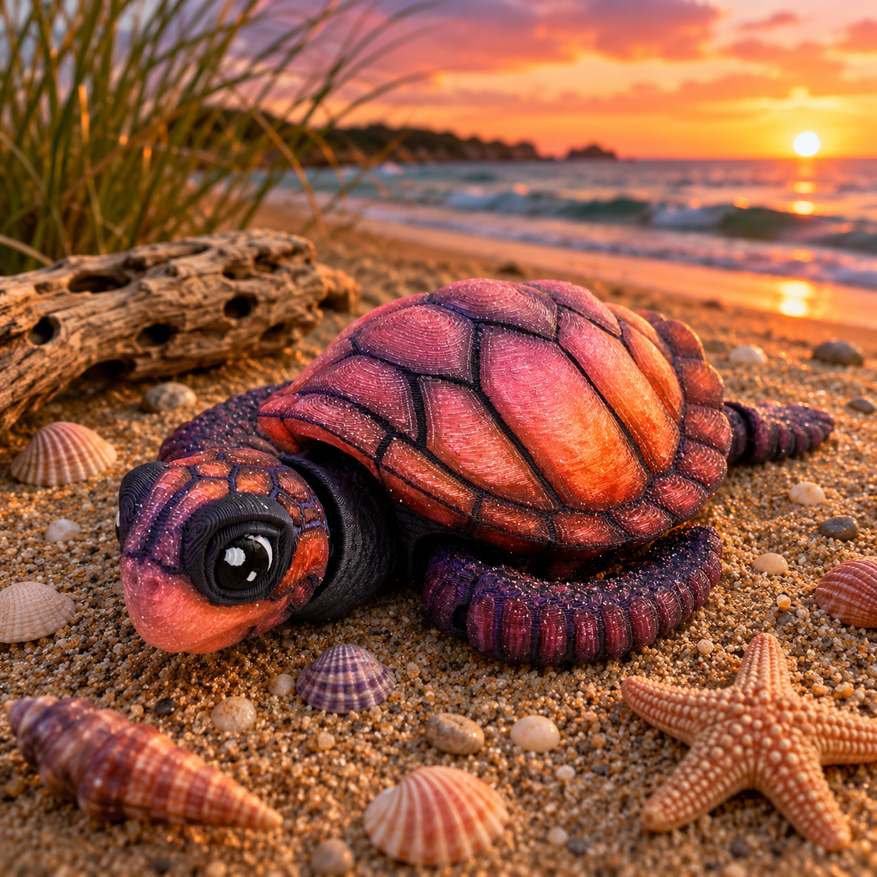 Prospect 3D - Baby Sea Turtle Articulated Figure - 3D Printed - Sea Turtle Shores Collection - 5x4.75x1.5 Dimensions