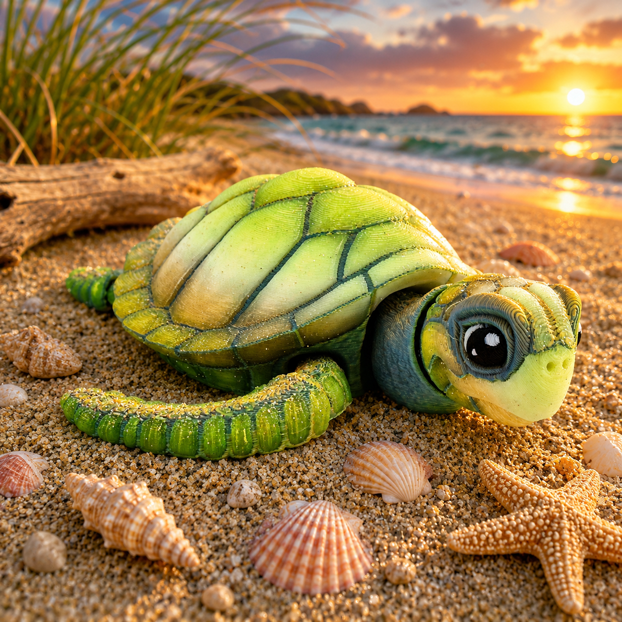 Prospect 3D - Baby Sea Turtle Articulated Figure - 3D Printed - Sea Turtle Shores Collection - 5x4.75x1.5 Dimensions