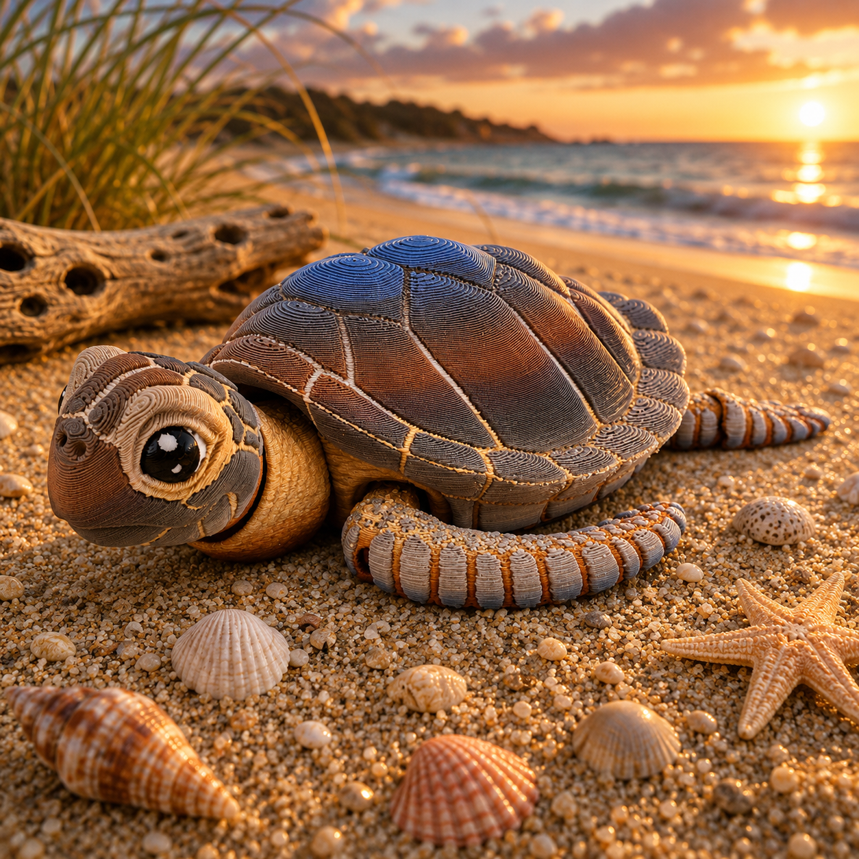 Prospect 3D - Baby Sea Turtle Articulated Figure - 3D Printed - Sea Turtle Shores Collection - 5x4.75x1.5 Dimensions