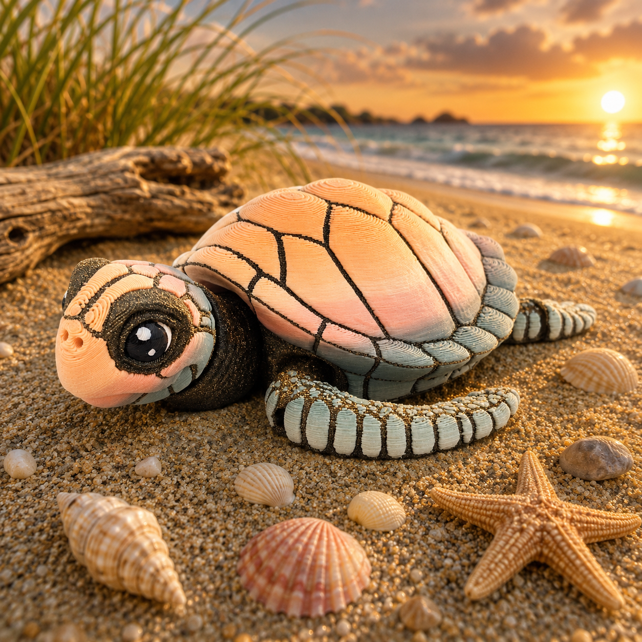 Prospect 3D - Baby Sea Turtle Articulated Figure - 3D Printed - Sea Turtle Shores Collection - 5x4.75x1.5 Dimensions